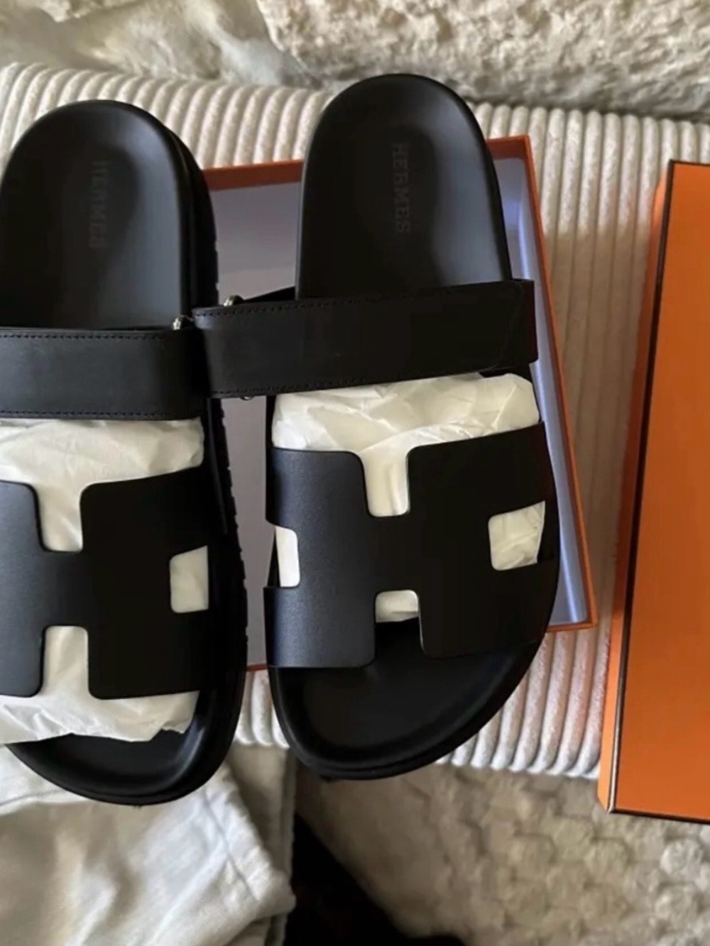 Hermes Black Oran Women's Slide Sandals - Picture 2 of 7